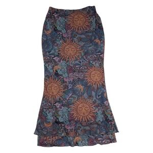 ROMWE Mesh Celestial Sun Face Maxi Skirt Sz Medium Boho Y2K Whimsygoth Festival